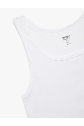Koton Bisiklet Yaka Kolsuz Slim Fit Ribanalı Pamuklu Atlet Beyaz 7wlm20001mk
