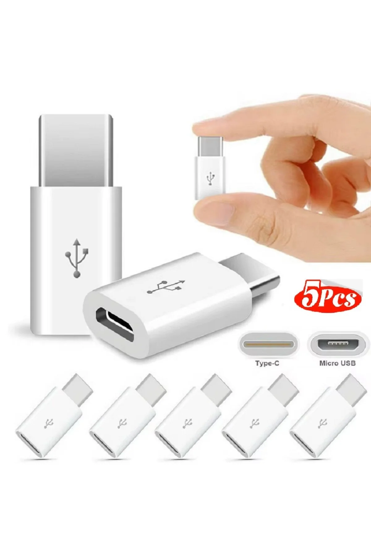 5 Adet Micro To Type-c Usb Dönüştürücü Otg Çevirici Adaptör Şarj Kablosu Adaptörü Beyaz 1
