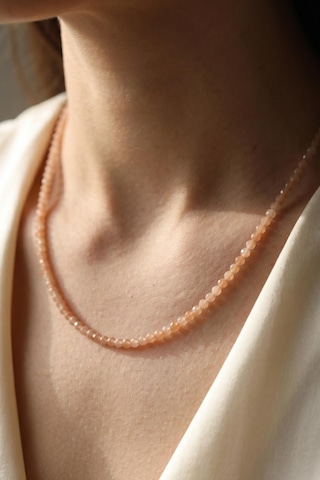 Güneş Taşı Faset Kesim Kolye 3 Mm Paslanmaz Çelik Pembe-pudra-krem