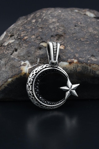 Kolye Ucu 925 Ayar Gümüş Ay Yıldızlı Ayyıldızlı Kral Zincir Desenli 901179