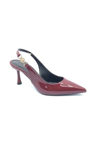 Feles Yan Toka Detaylı Arkası Açık Stiletto Kadın Topuklu Ayakkabı Bordo