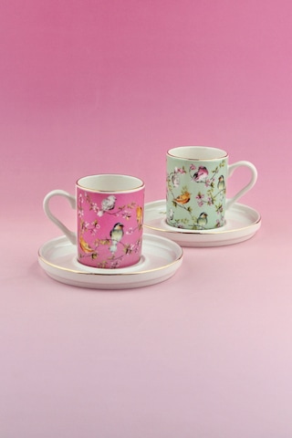 Paradise Altın Yaldızlı İki Kişilik Porselen Kahve Fincan Takımı Pembe