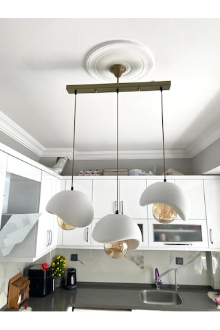 Caka Tepsili 3 Lü Sarkıt Avize Rustik E27 Modern Avize Beton Görünüm Bohem Rustik Ampul Hediyeli Eskitme - Gold