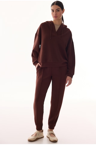 Penti Kahverengi V Yaka Oversize Kapüşonlu Sweatshirt