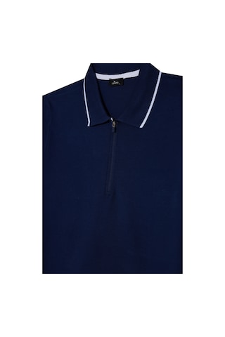 Erkek Slim Fit Dar Kesim %100 Pamuk Jakarlı Düz Yaka Ve Kol Detaylı Lacivert Polo Yaka Tişört-50217 Lacivert