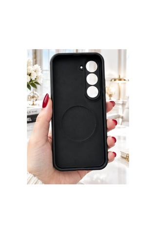 Oppo A5 5g İle Uyumlu 360 Derece Dönebilen Kalın Metal Magsafe Halka Stantlı İçi Kadife Korumalı Ultra Lüx Premium Silikon Kılıf Siyah