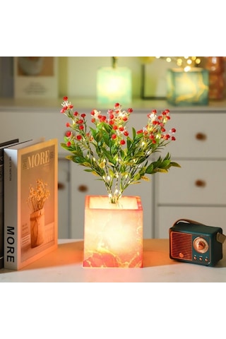 Pembe Saksılı Led Yapay Çiçek Çok Renkli