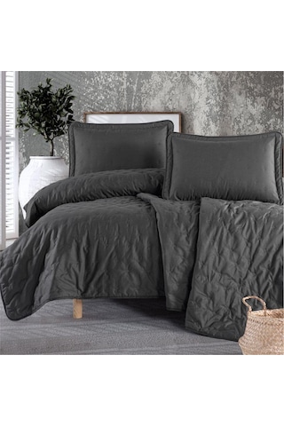 Clasy Microfiber Nakışlı Çift Kişilik Yatak Örtüsü Seti Aspendos Füme