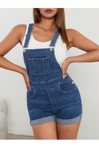 Kadın Denim Tulum Kot Salopet - Mavi