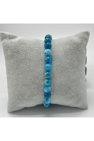 Sertifikalı Apatit 6mm Doğal Taş Bileklik Mavi