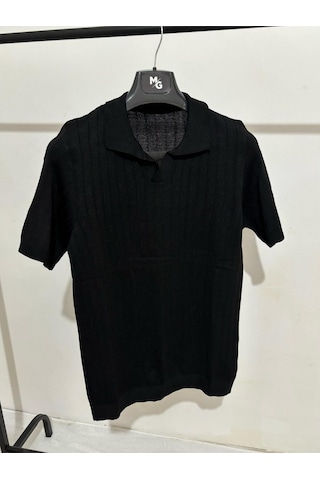 Apaş Yaka Triko T-shirt SIYAH