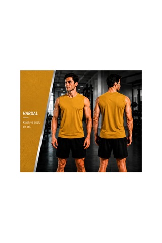 Beydex Erkek Nem Emici Hızlı Kuruma Atletik Teknik Sporcu Sıfır Kol T-shirt Gym Sarı