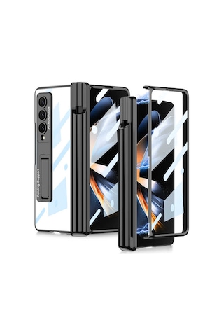 Rba Aksesuar Galaxy Uyumlu Z Fold 4 Kılıf Rba Kıpta Standlı Kalem Bölmeli Kapak - Siyah Siyah