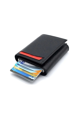 Brahma Model Unisex Vegan Deri Mekanizmalı Vegan Deri Rfıd Cüzdan Kartlık Portföy Siyah