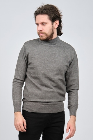 Çizgi Triko Erkek Yarım Balıkçı Yaka Düz Kazak 42564252 Gri Gri