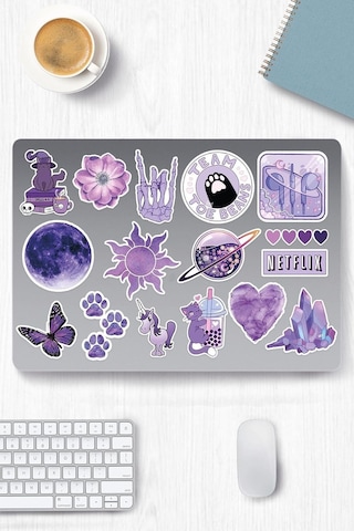 Lexroo Purple Aesthetic Temalı Sticker Etiket Seti 1 - Mor Sticker - Laptop Notebook Telefon