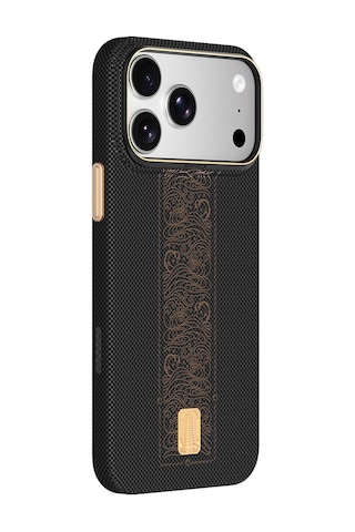 Apple iPhone Uyumlu 18 Pro Max Kılıf M-safeli Raptic Aramid Skin Rise Serisi 24 Ayar Altın Kaplamalı Karbon Siyah