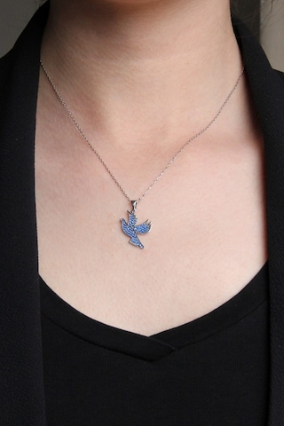 Kadın Mavi Taşlı Gümüş Güvercin Kolye N056401 Rose Gold