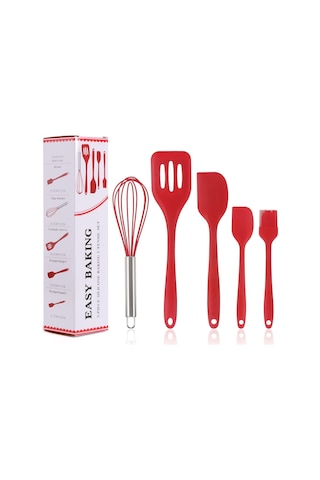 Kırmızı Jankng 5 Adet Mutfak Eşyası Seti Silikon Yapışmaz Pişirme Alet Takımı Spatula Tencere Pişirme Gereçler Mutfak Aksesuarları Araçları