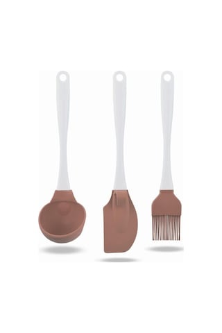Silicolife 3'lü Servis Seti Silikon Kepçe, Büyük Spatula, Fırça