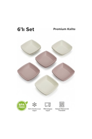 6 Lı Kare Yemek Tabağı Seti 17.5 Cm - Mikrodalga Ve Derin Dondurucuya Uygun Bpa Free Kırılmaz Tabak çok renkli