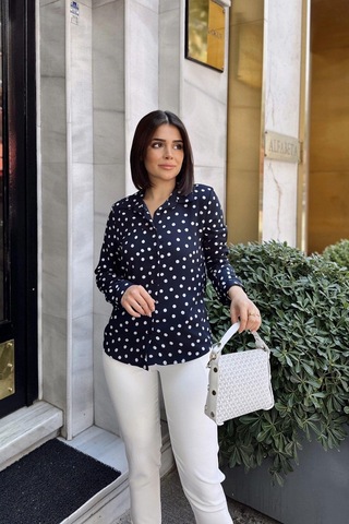 WeShaya Laci Klasik Yaka, Uzun Kol, Digital Baskılı Kumaş, Regular Kalıp/kesim, Gömlek Lacivert