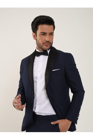 Dufy Lacivert Erkek Slim Fit Düz Sivri Yaka Smokin Takım - 84192-Lacivert