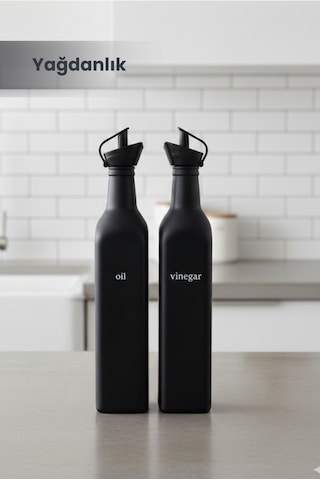 2'li Cam Yağdanlık 500 Ml Siyah Sirkelik Sıvıyağ Zeytinyağı Şişesi Yağlık Siyah