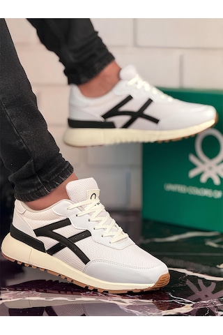 Benetton Erkek Sneaker Ayakkabı 988 Beyaz Siyah Beyaz Siyah Beyaz - Siyah