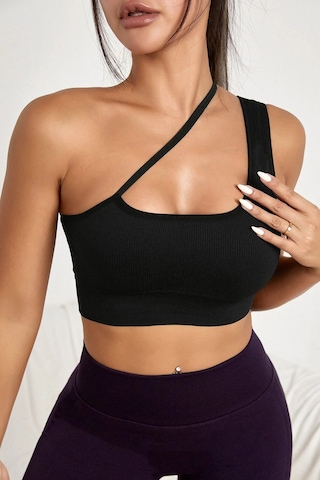 Epilons Zenvial Kadın Siyah Tek Omuzlu Çapraz Askılı Crop Top Büstiyer Zenviall2