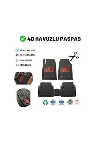Honda Crv 2005 Uyumlu Havuzlu Üniversal Maxi Paspas Siyah - Kırmızı