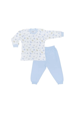 Çocuk Pamuklu Sincapli Pijama Takım-12491 Mavi