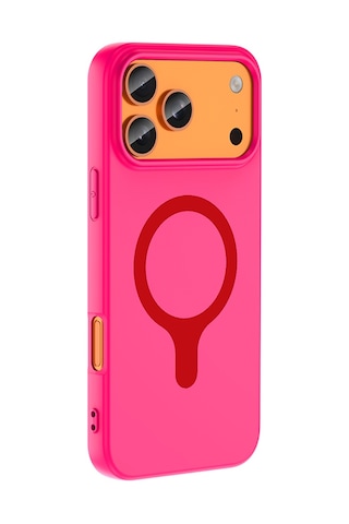 Apple iPhone Uyumlu 17 Pro Max Kılıf M-safe Şarj Özellikli Zore Aris Silikon Kapak - Koyu Pembe