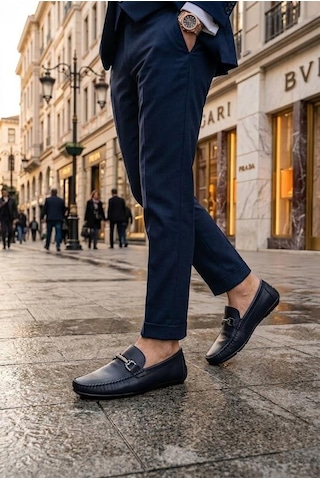 Pierre Cardin 90155 Rahat Esnek Hakiki Deri Erkek Loafer Ayakkabı Lacivert