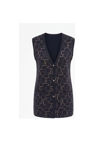 Onno Style Women Kalp Desenli Düğmeli Klasik Çelik Örgü Triko Yelek Lacivert
