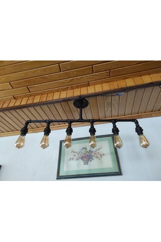 Endüstriyel Tasarım Vintage Tavan Avize Borulardan Lamba 6'li Siyah