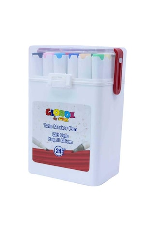 Globox Twin Marker Set Çift Uçlu Keçeli Kalem 24 Renk Plastik Çantalı Globox Twin Marker Set Çift Uçlu Keçeli Kalem 24 Renk Plastik Çantalı