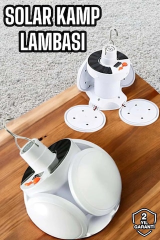 Buğz Kamp Lambası Işıldak Beyaz Işık Güneş Enerjili Solar Aydınlatma 5 Kanatlı Katlanabilir