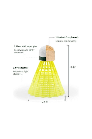 Geeksen Dayanıklı Nylon Tüylü Badminton Topu 12'li Set - İç Ve Dış Mekan İçin İdeal, Eğlenceli Ve Pratik