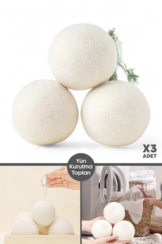 Tilbe Home 3 Adet Çamaşır Yün Kurutma Topu Xxl Büyük Boy Doğal Yu Bej