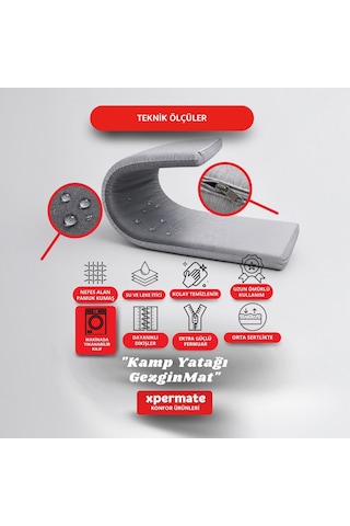 Xpermate Gezginmat Kamp Yatağı Tek Kişilik Taşıma Çantalı Kamp Matı 70 x 180 x 6 CM Gri