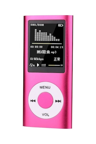 Pembe Dijital Renkli Ekranlı Mp3-mp4 Çalar Hafıza Kartı Girişli Metal