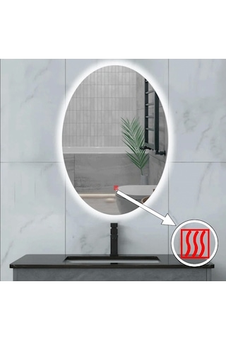 60x80 H Cm Bluetoothlu Buğu Çözücülü Dokunmatik Işıklı Ledli Elips Banyo Aynası
