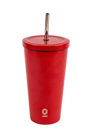 Paslanmaz Çelik Kırmızı Pipetli Mug Termos 500 ML No:80