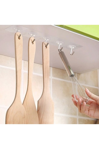 Süper Güçlü Yapışkanlı Suya Dayanıklı Şeffaf Askı 5li Set Yeniden Kullanılabilir Kancalar 4767 Çok Renkli