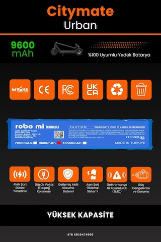 Citymate Urban / 36v 9600mAh Elektrikli Scooter Bataryası