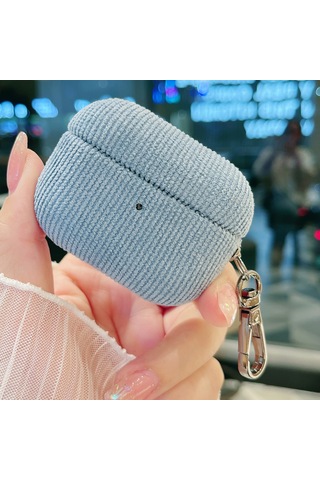 Airpods Uyumlu Pro İçin Kadife Kumaş Desenli Kulaklık Koruyucu Kılıf Gök Mavisi Mavi