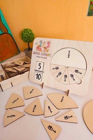 İlkokul Matematik Eğitici Kesir Daireleri Ahşap Oyuncak Etkinlik Seti Kolay Öğrenme Bölme Bultak