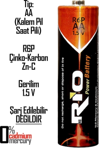Rio 4lü Aa R6p Kalın Kalem Pil Saat Pili Çinko Karbon Pil Zn-c 1.5v
