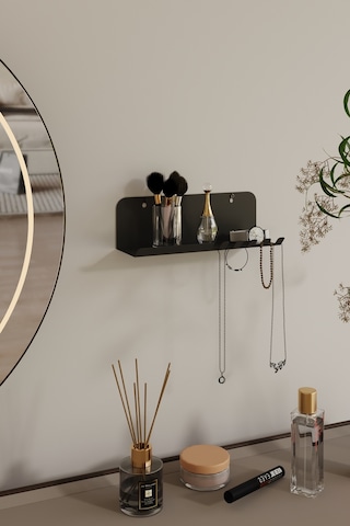 Anahtarlık Modern Metal Antre Ve Takı Düzenleyici Duvar Rafı Siyah